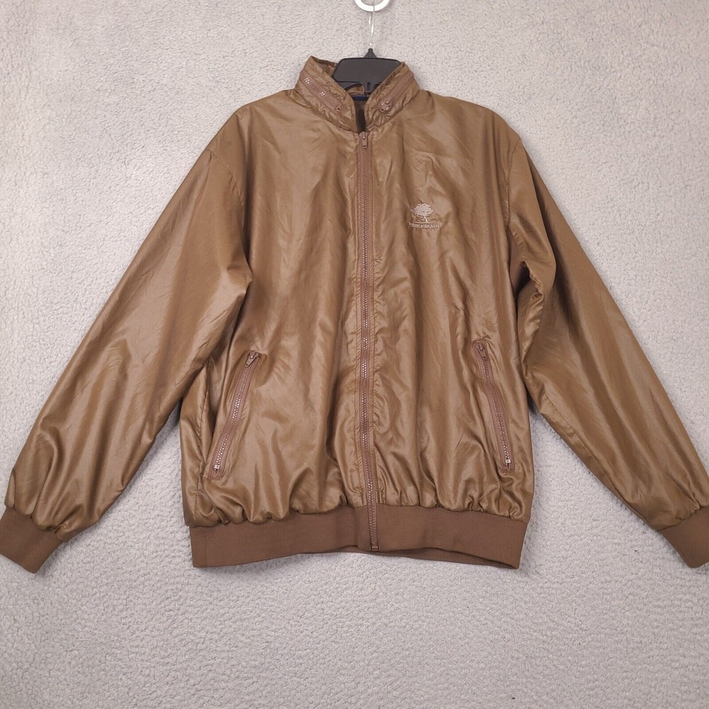 Vintage Silver Fox Jacket Men Large Brown Pebble Beach Golf Full Zip Windbreaker
